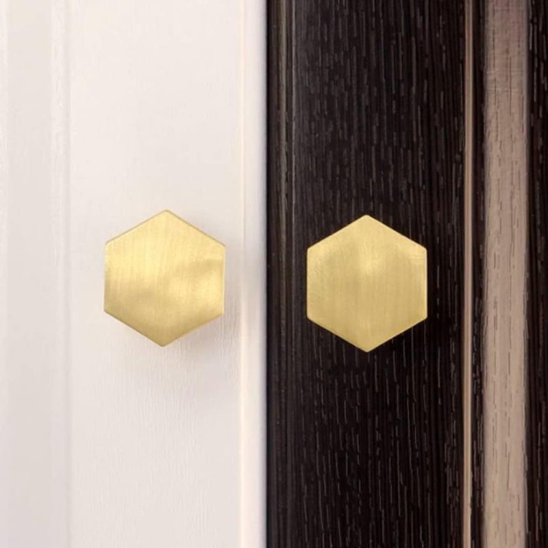 woobles Solid Brass Knobs, Solid Brass Knobs Hexagon Knobs Shoe Cabinets Knob and Pulls Brushed Gold Hexagon Handles for Dresser Drawer, Hexagon Knobs For Drawers - Image 2